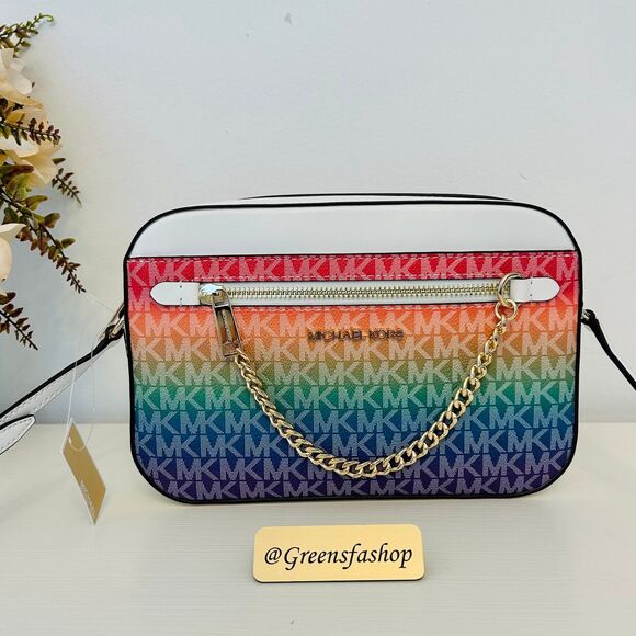 Michael Kors Purse Jet Set Ombré Signature Logo Crossbody Body Bag Rainbow - Picture 1 of 10
